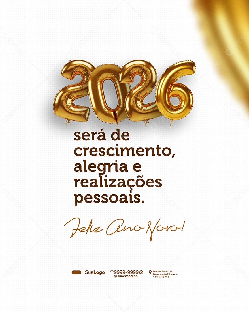 Feliz Ano Novo 2026 Novo Ano Será de Crescimento Social Media PSD Editável