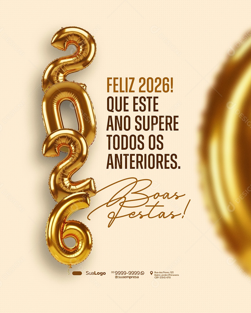 Feliz Ano Novo 2026 Novo Ano Supere os Anteriores Social Media PSD Editável