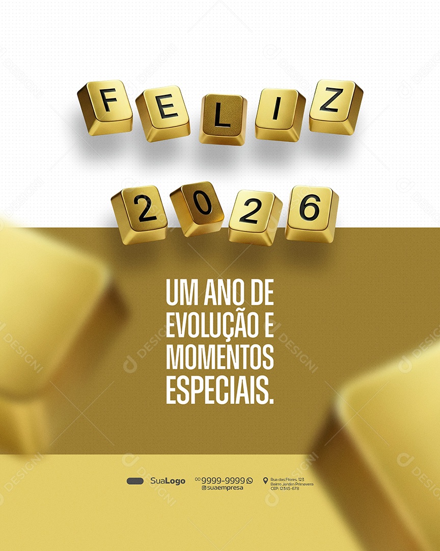 Feliz Ano Novo 2026 Novo Ano Um Ano de Evolução Social Media PSD Editável