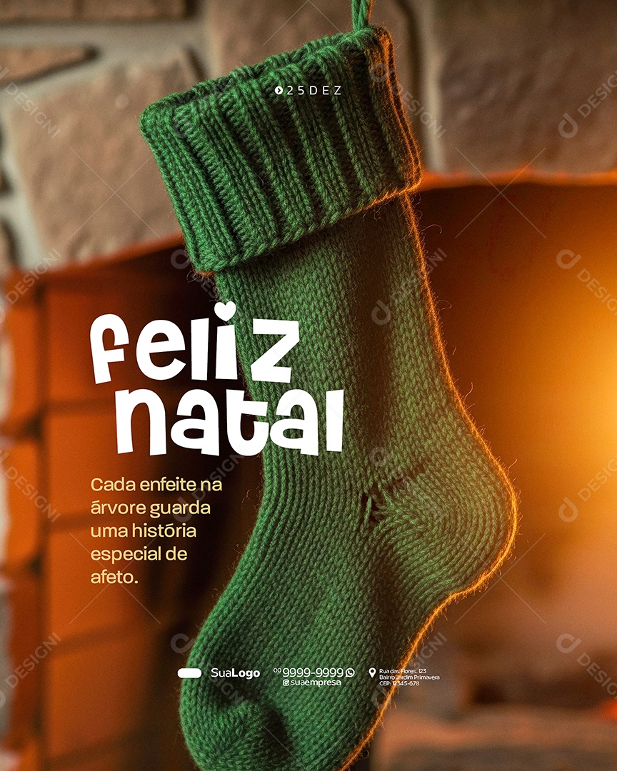 Feliz Natal 25 de Dezembro Cada Enfeite Social Media PSD Editável