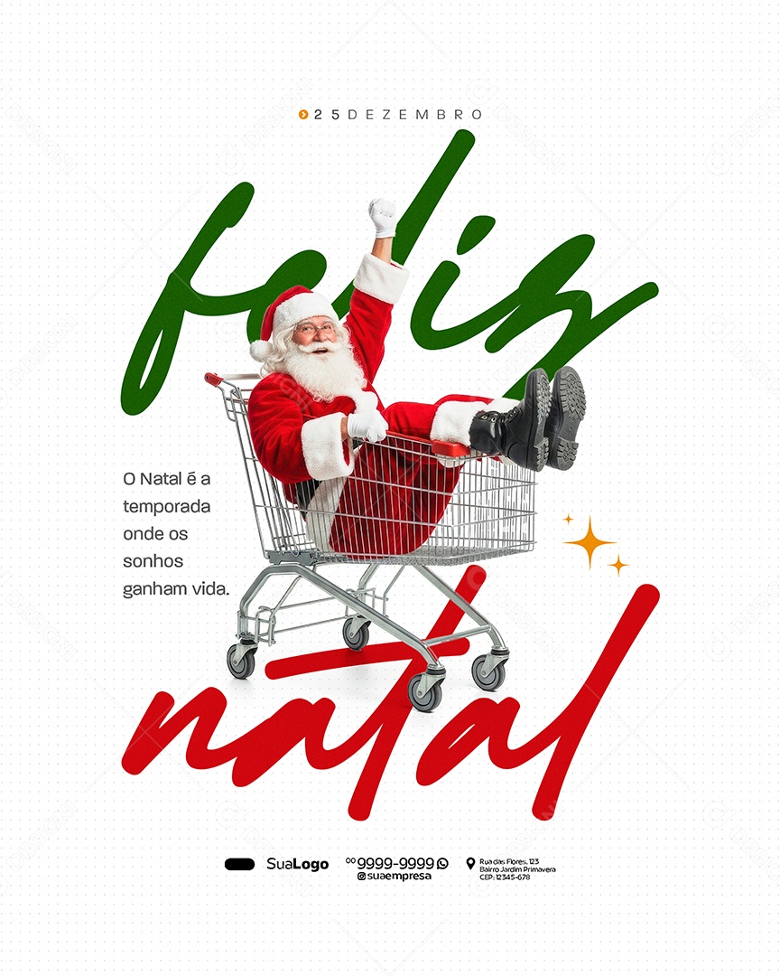 Feliz Natal 25 de Dezembro Carrinho Social Media PSD Editável