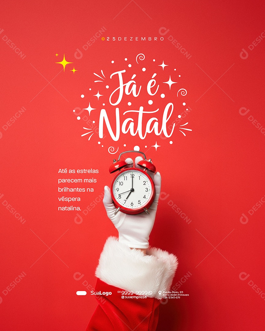 Feliz Natal 25 de Dezembro Relógio Social Media PSD Editável