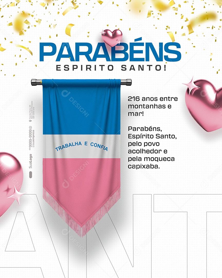 Parabéns Estado da Espírito Santo Social Media PSD Editável