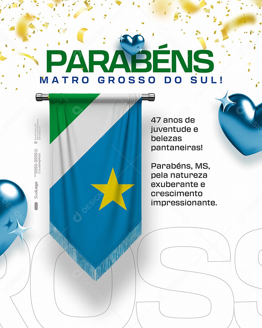 Parabéns Estado da Mato Grosso do Sul Social Media PSD Editável