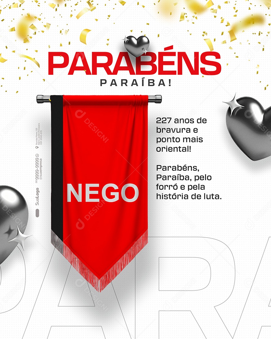 Parabéns Estado da Paraíba Social Media PSD Editável