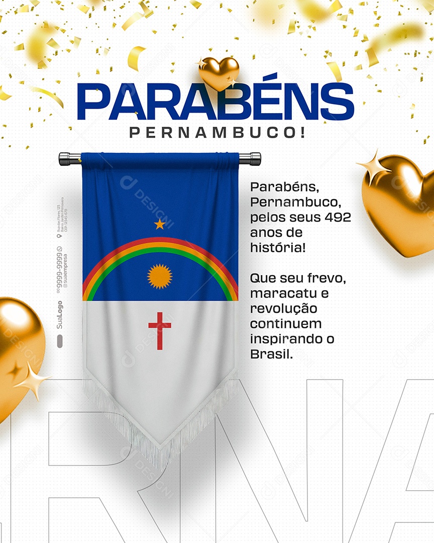 Parabéns Estado da Pernambuco Social Media PSD Editável