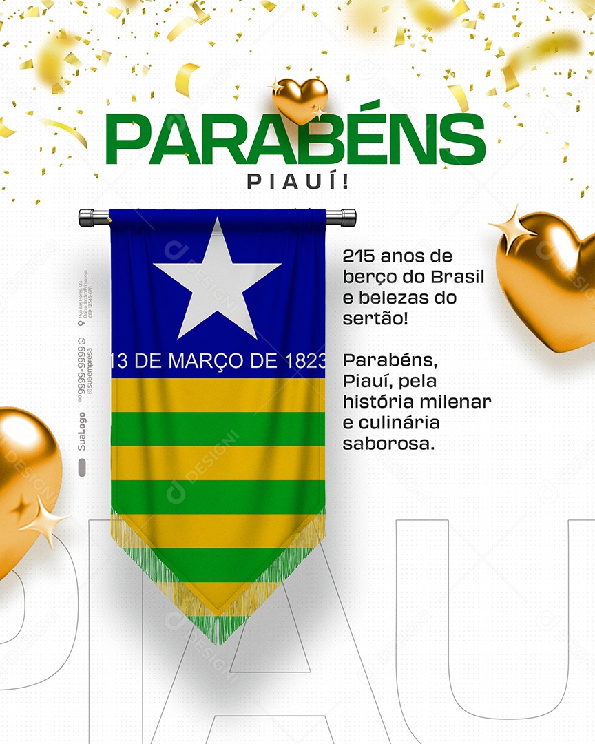 Parabéns Estado da Piauí Social Media PSD Editável