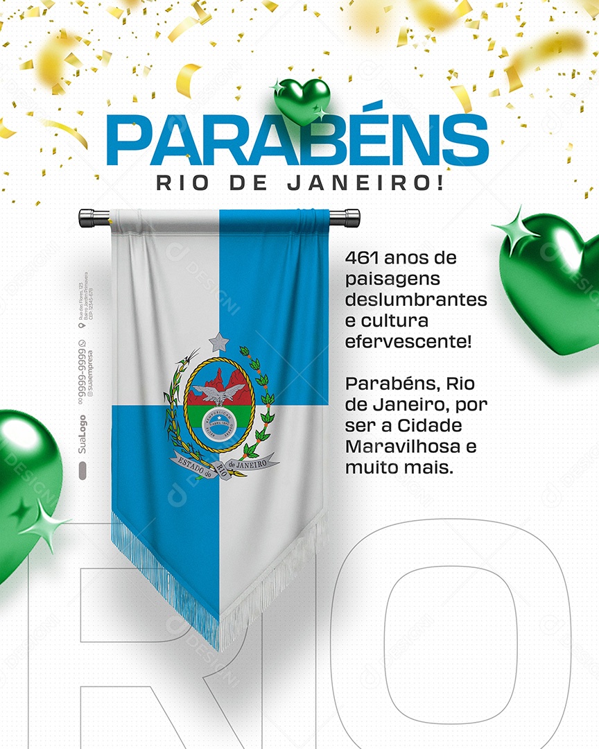 Parabéns Estado da Rio de Janeiro Social Media PSD Editável