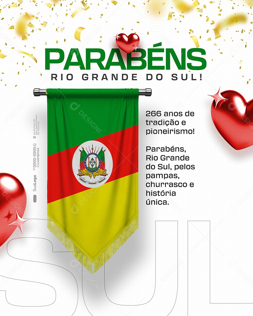Parabéns Estado da Rio Grande do Sul Social Media PSD Editável