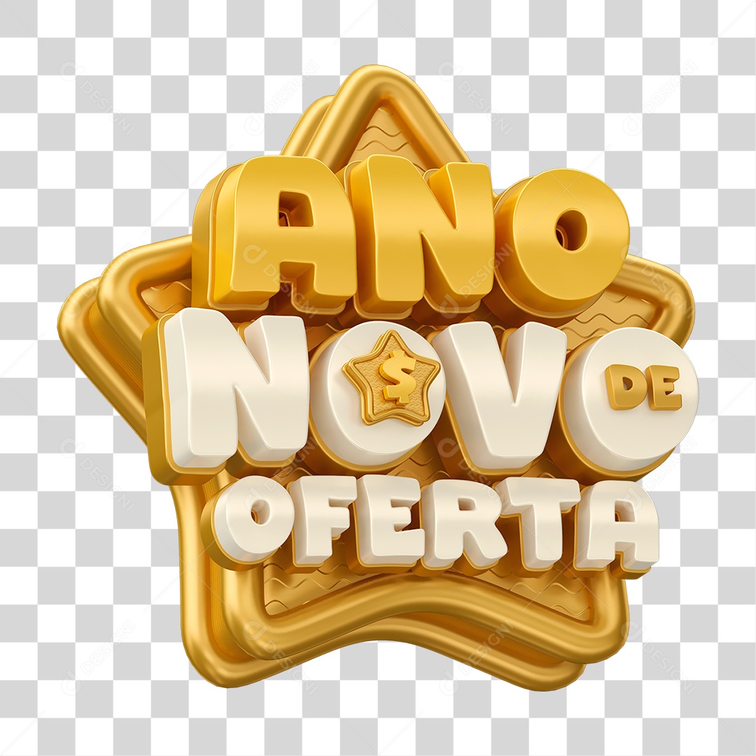 Selo 3D Ano Novo de Oferta PNG Transparente