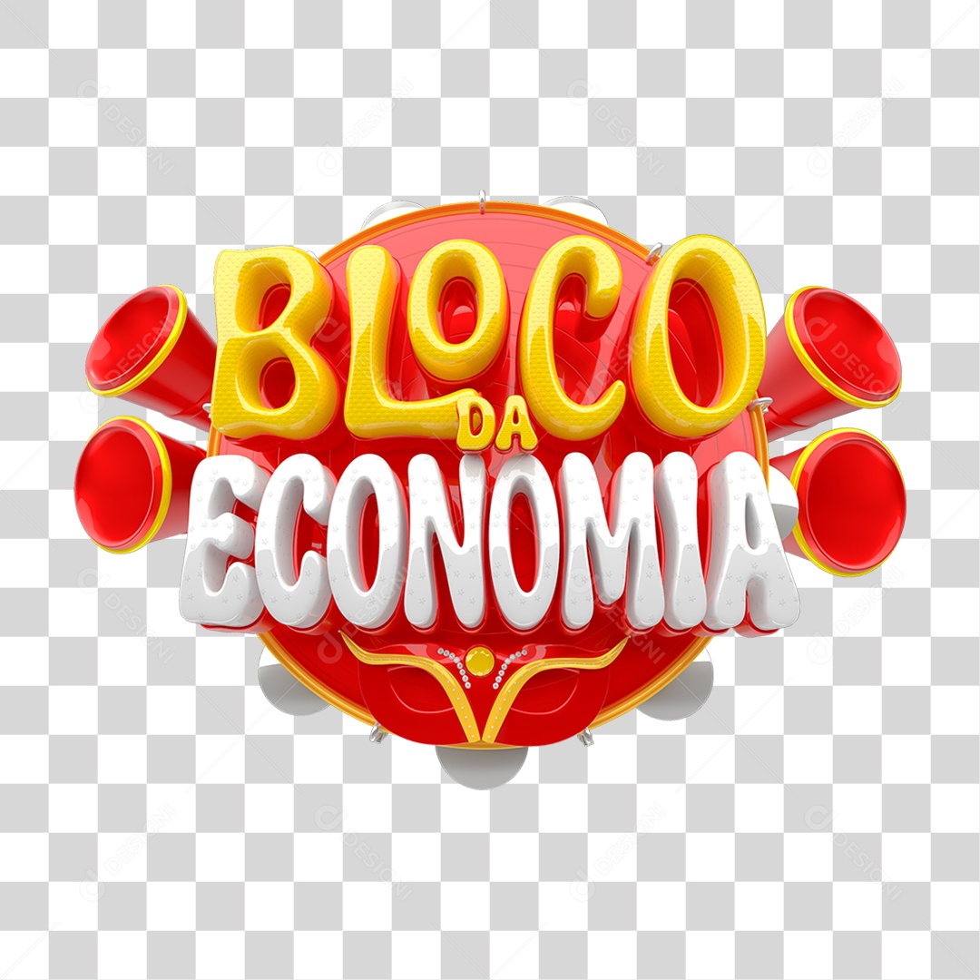 Selo 3D Bloco da Economia PNG Transparente