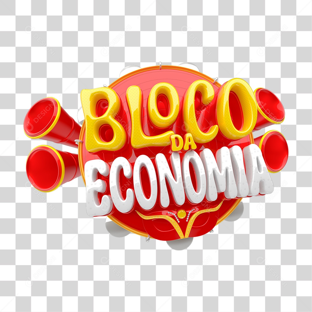 Selo 3D Bloco da Economia PNG Transparente