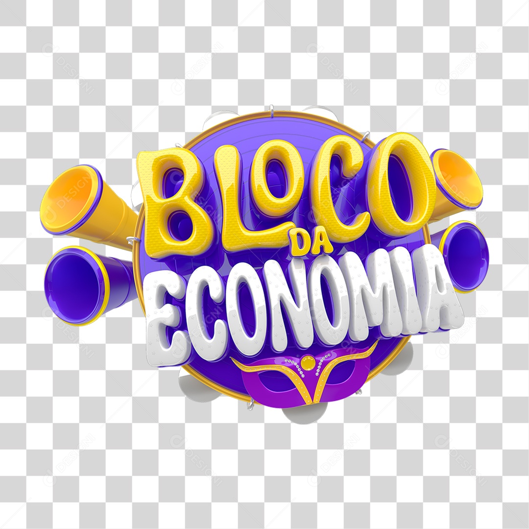 Selo 3D Bloco da Economia PNG Transparente