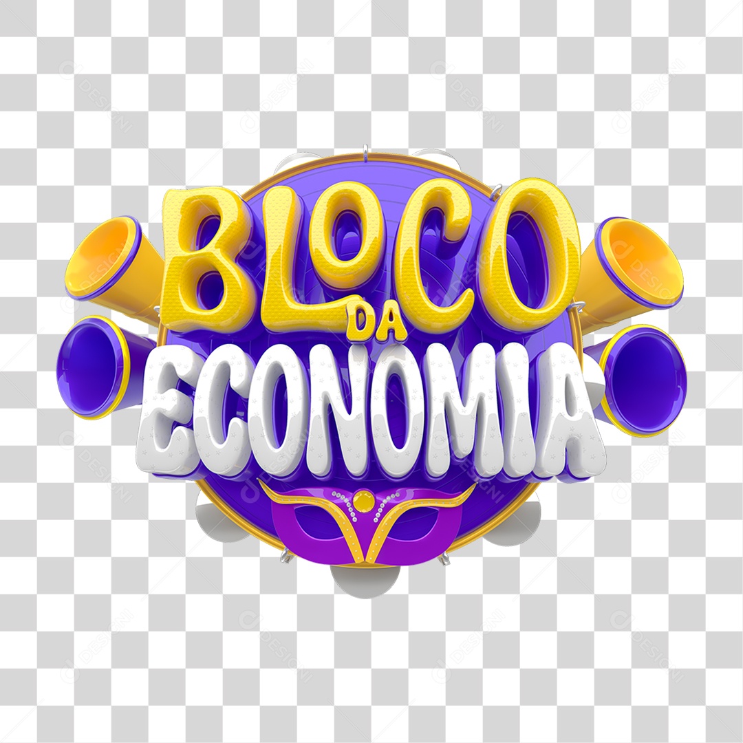 Selo 3D Bloco da Economia PNG Transparente