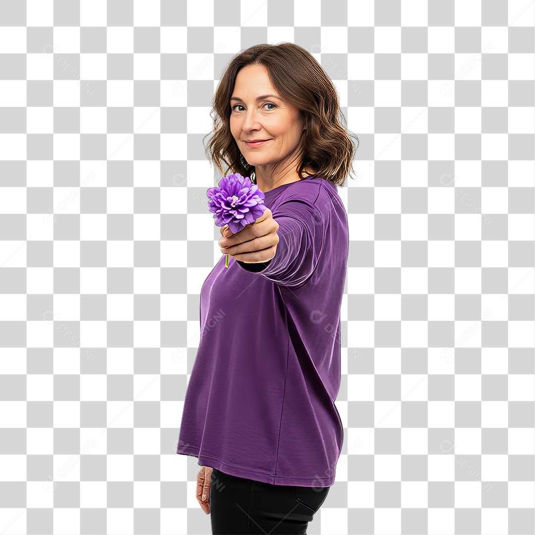 Mulher em Campanha Fevereiro Roxo PNG Transparente