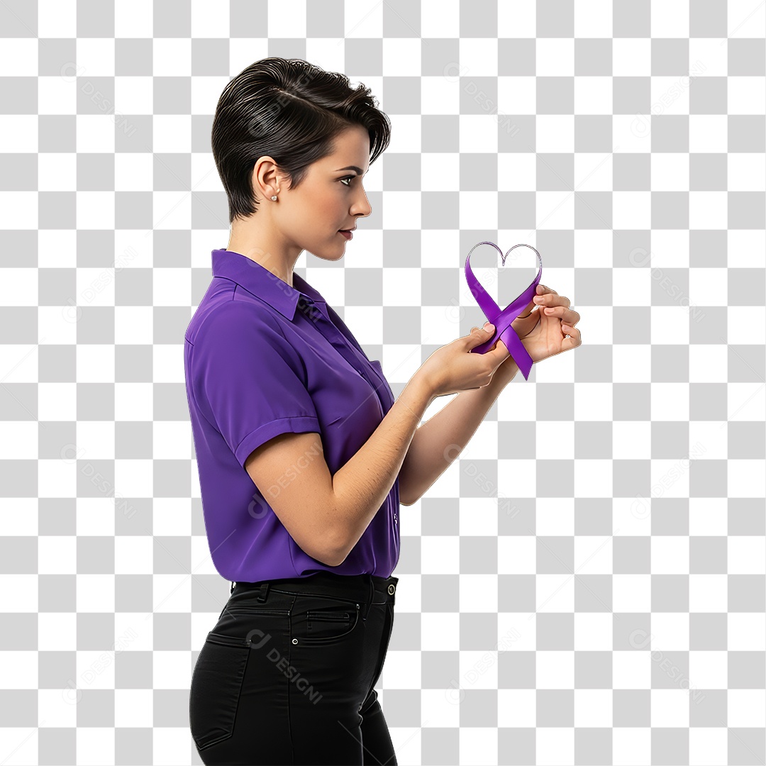 Mulher em Campanha Fevereiro Roxo PNG Transparente