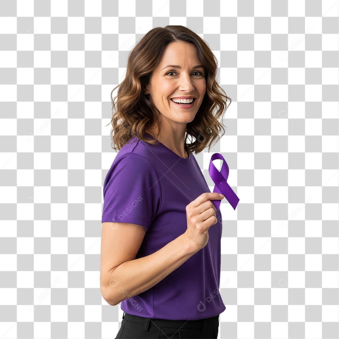 Mulher em Campanha Fevereiro Roxo PNG Transparente