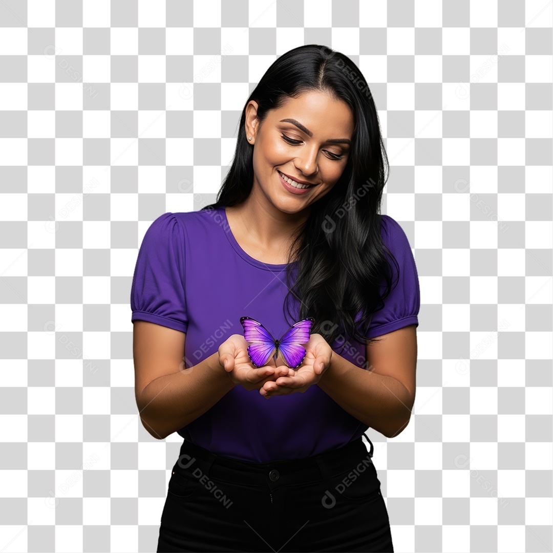 Mulher em Campanha Fevereiro Roxo PNG Transparente