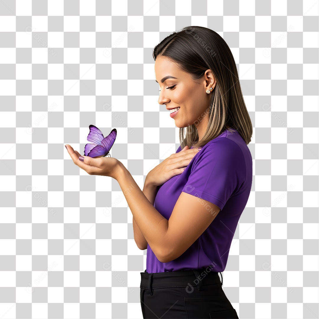 Mulher em Campanha Fevereiro Roxo PNG Transparente