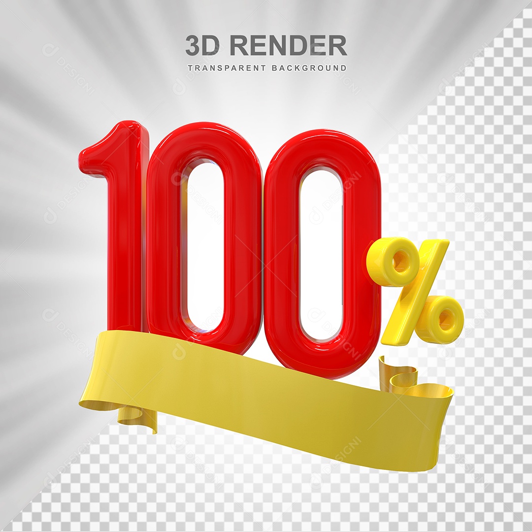 Número de Desconto 100% Elemento 3D Vermelho para Composição PSD