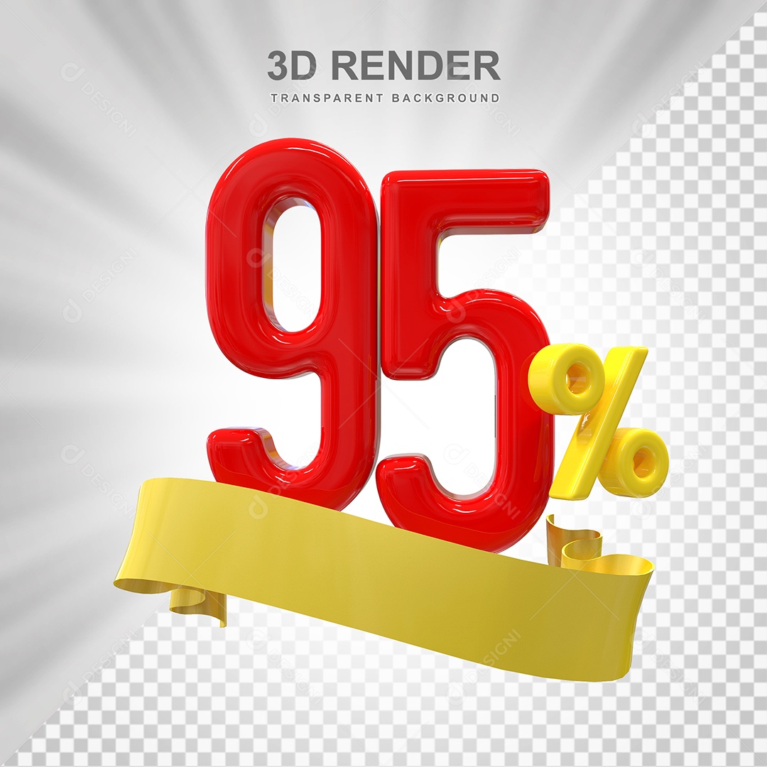 Número de Desconto 95% Elemento 3D Vermelho para Composição PSD