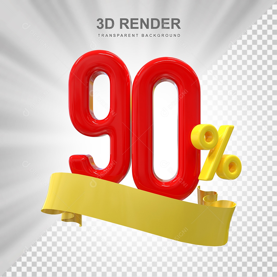 Número de Desconto 90% Elemento 3D Vermelho para Composição PSD