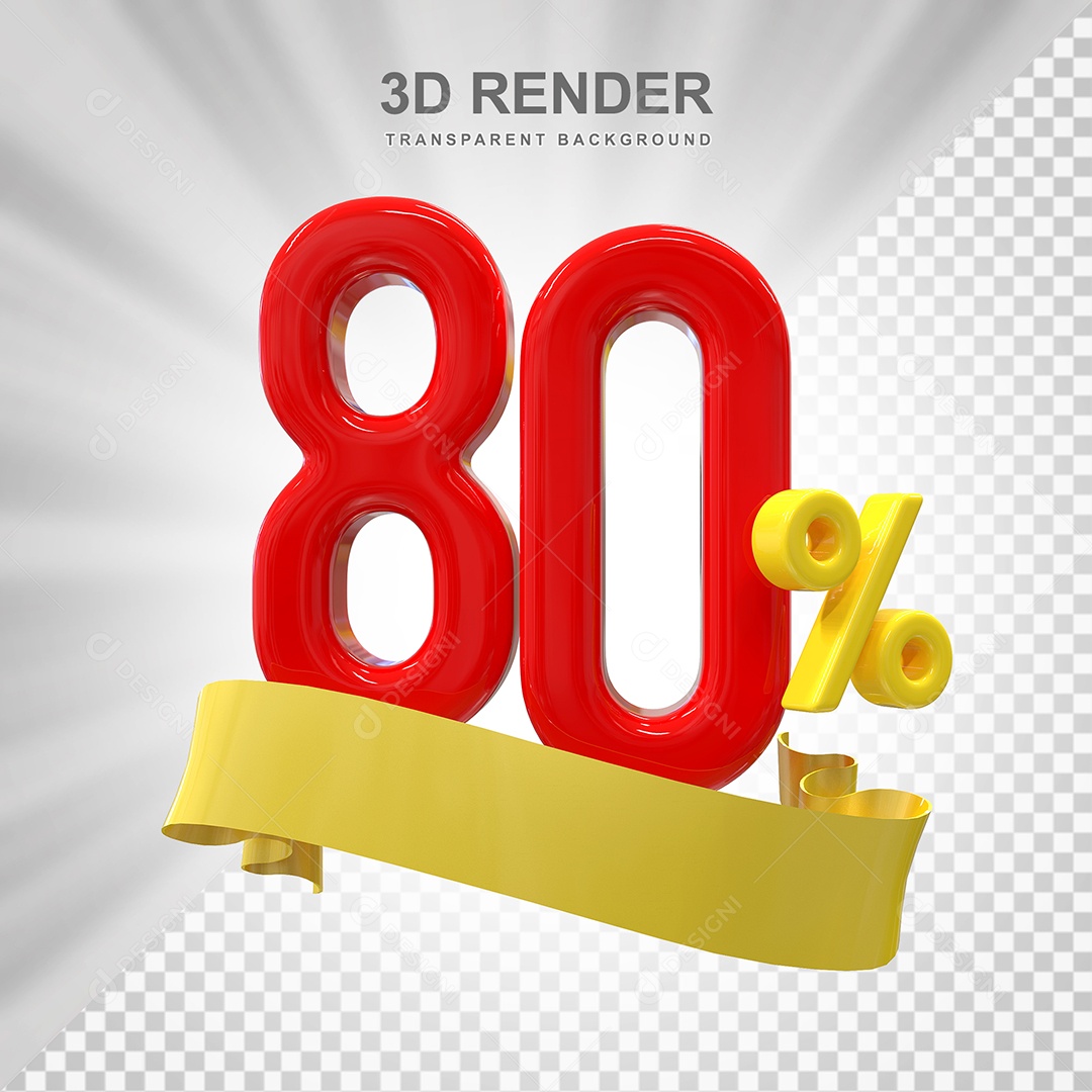Número de Desconto 80% Elemento 3D Vermelho para Composição PSD