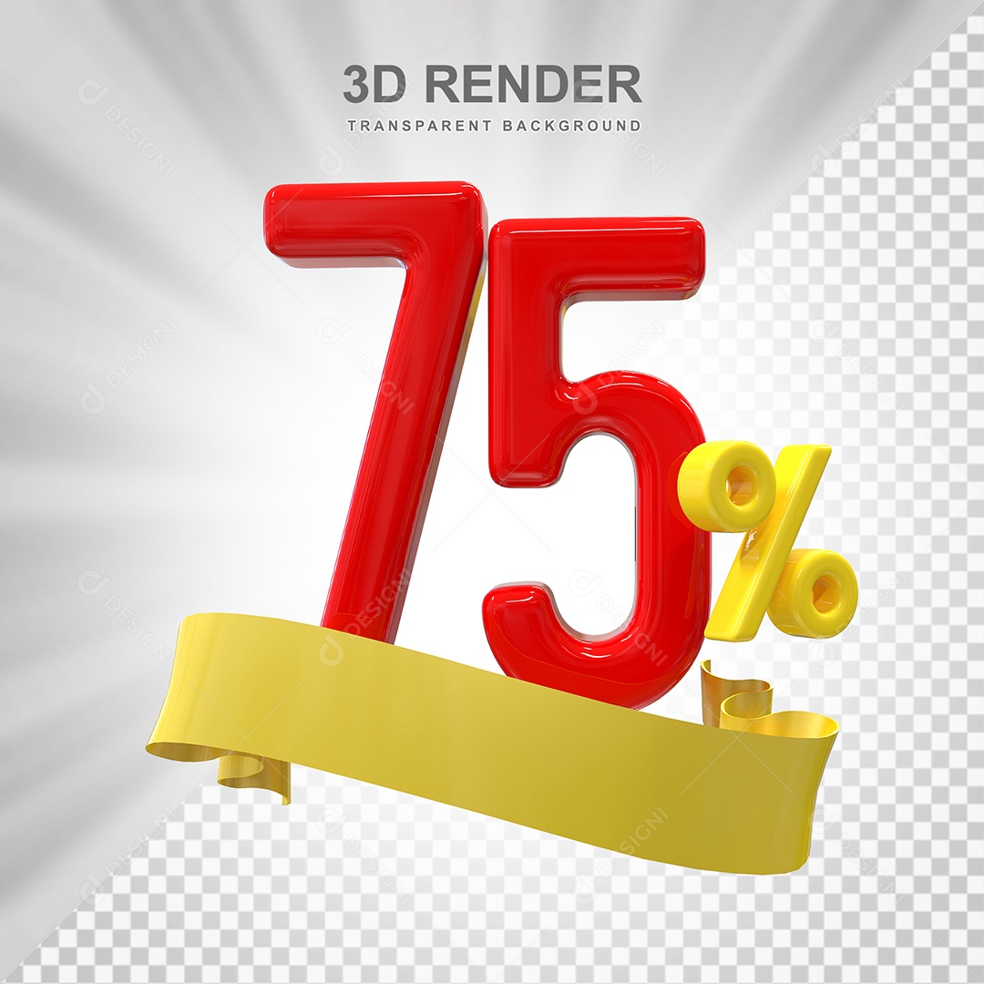 Número de Desconto 75% Elemento 3D Vermelho para Composição PSD