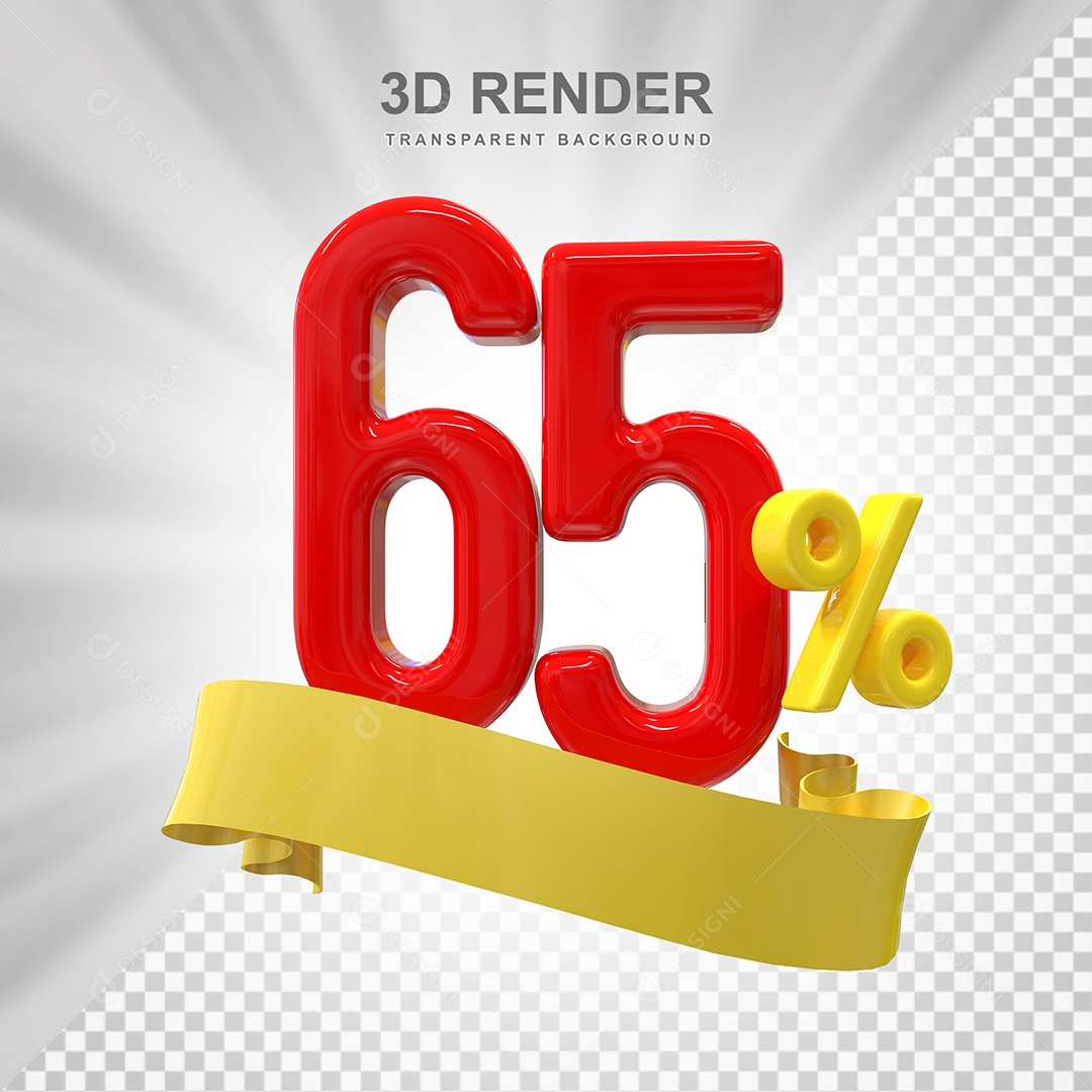 Número de Desconto 65% Elemento 3D Vermelho para Composição PSD