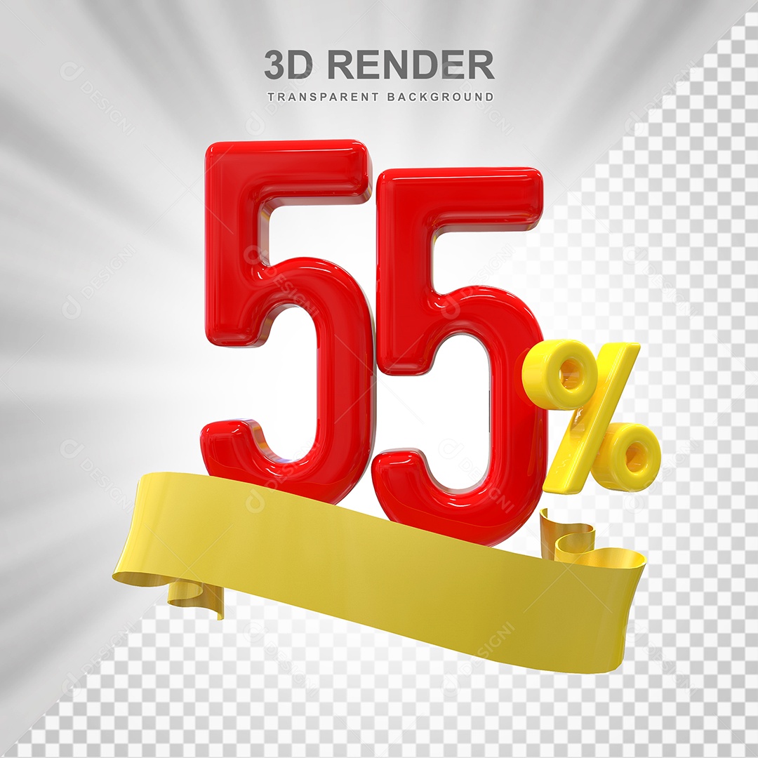 Número de Desconto 55% Elemento 3D Vermelho para Composição PSD