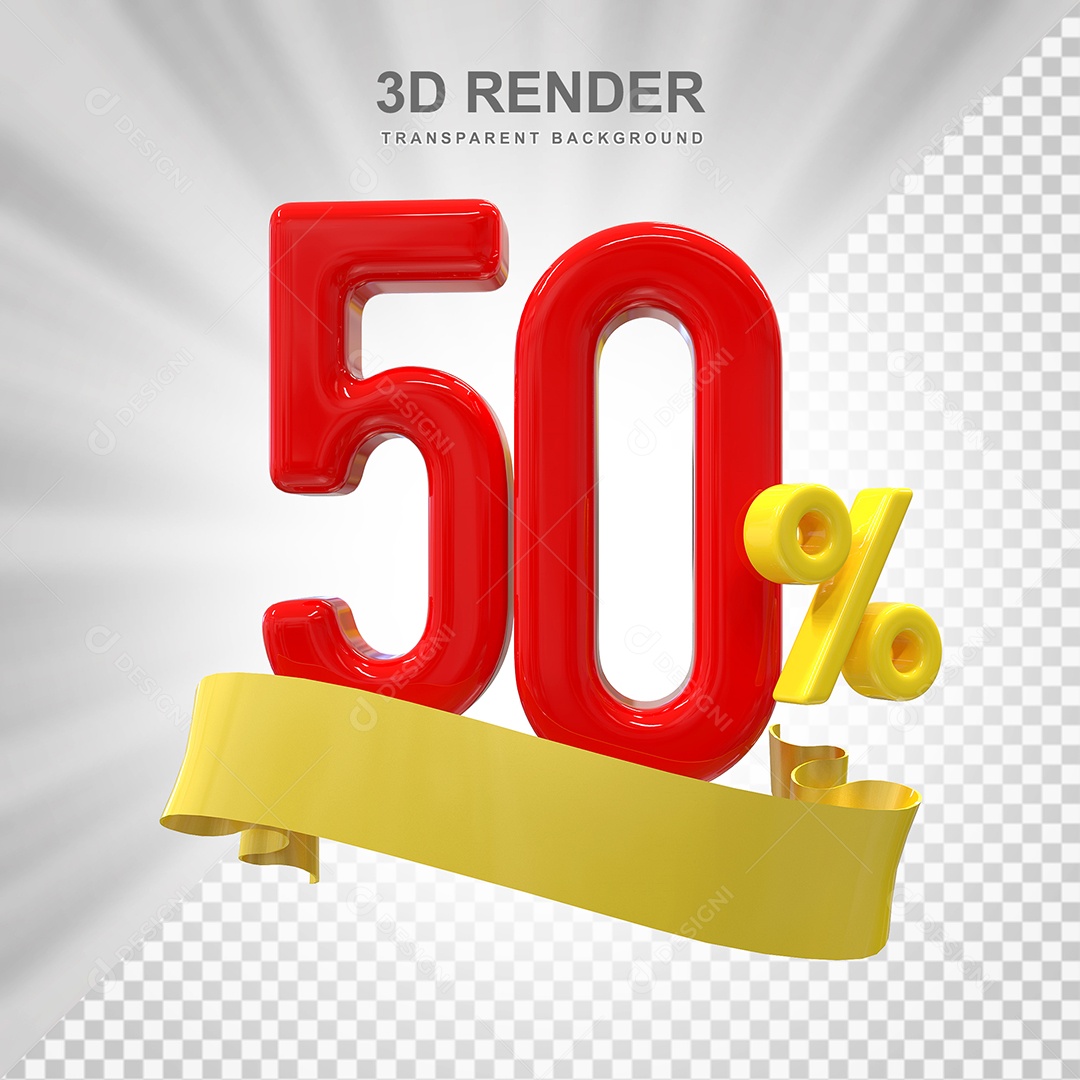Número de Desconto 50% Elemento 3D Vermelho para Composição PSD