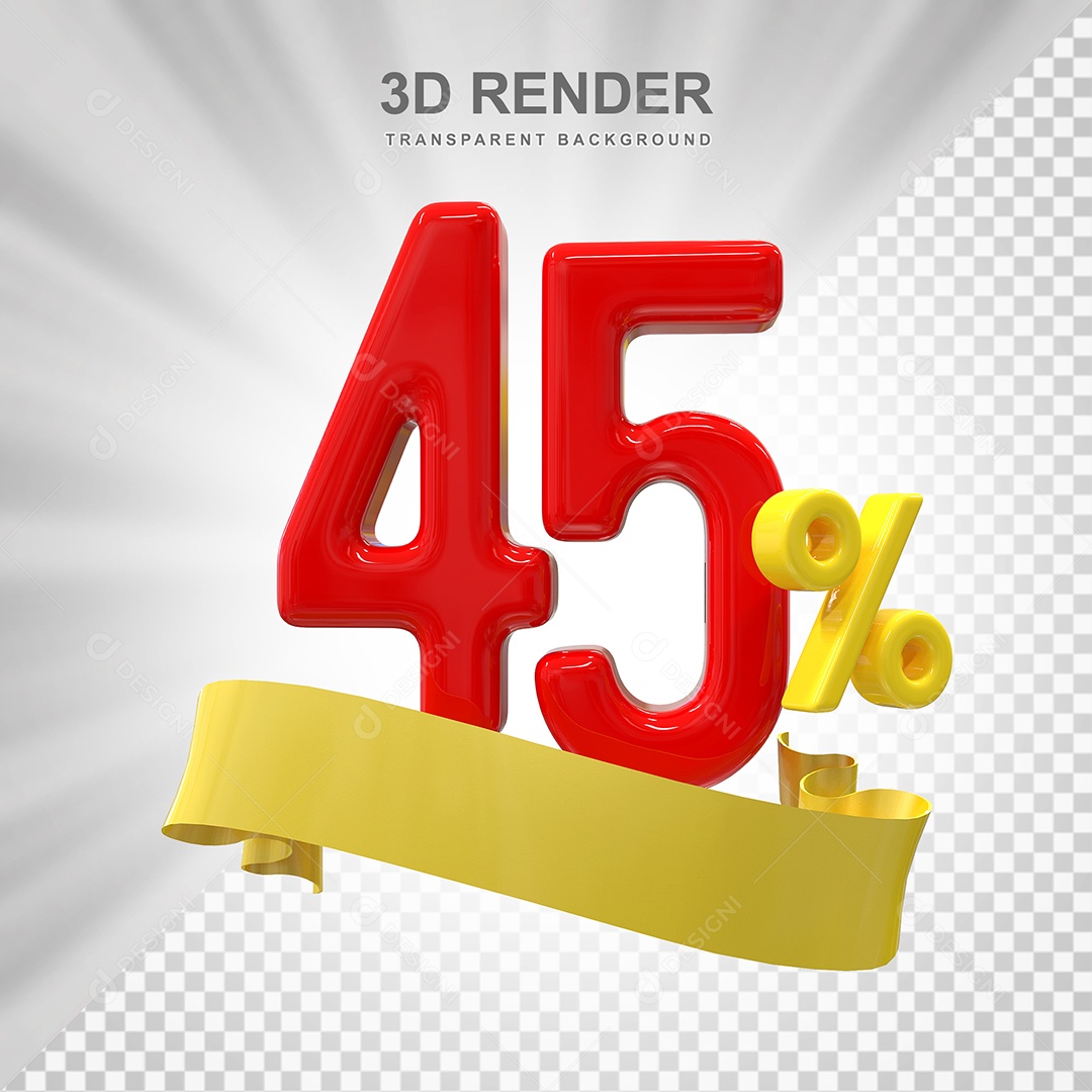 Número de Desconto 45% Elemento 3D Vermelho para Composição PSD