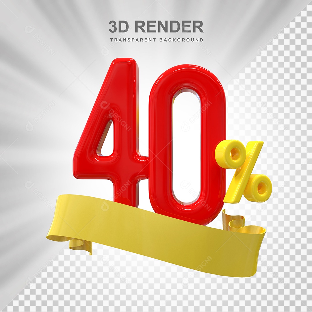 Número de Desconto 40% Elemento 3D Vermelho para Composição PSD