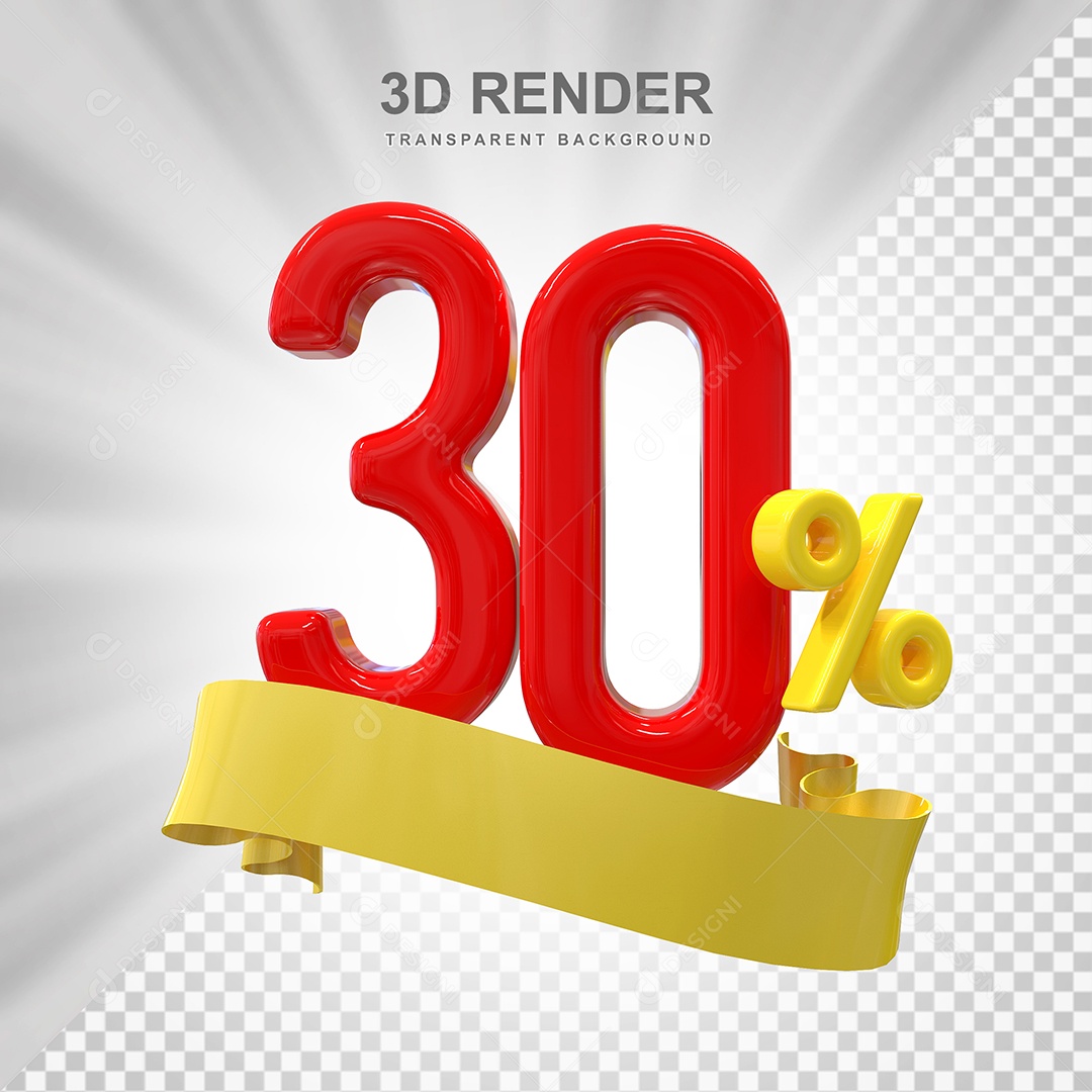Número de Desconto 30% Elemento 3D Vermelho para Composição PSD