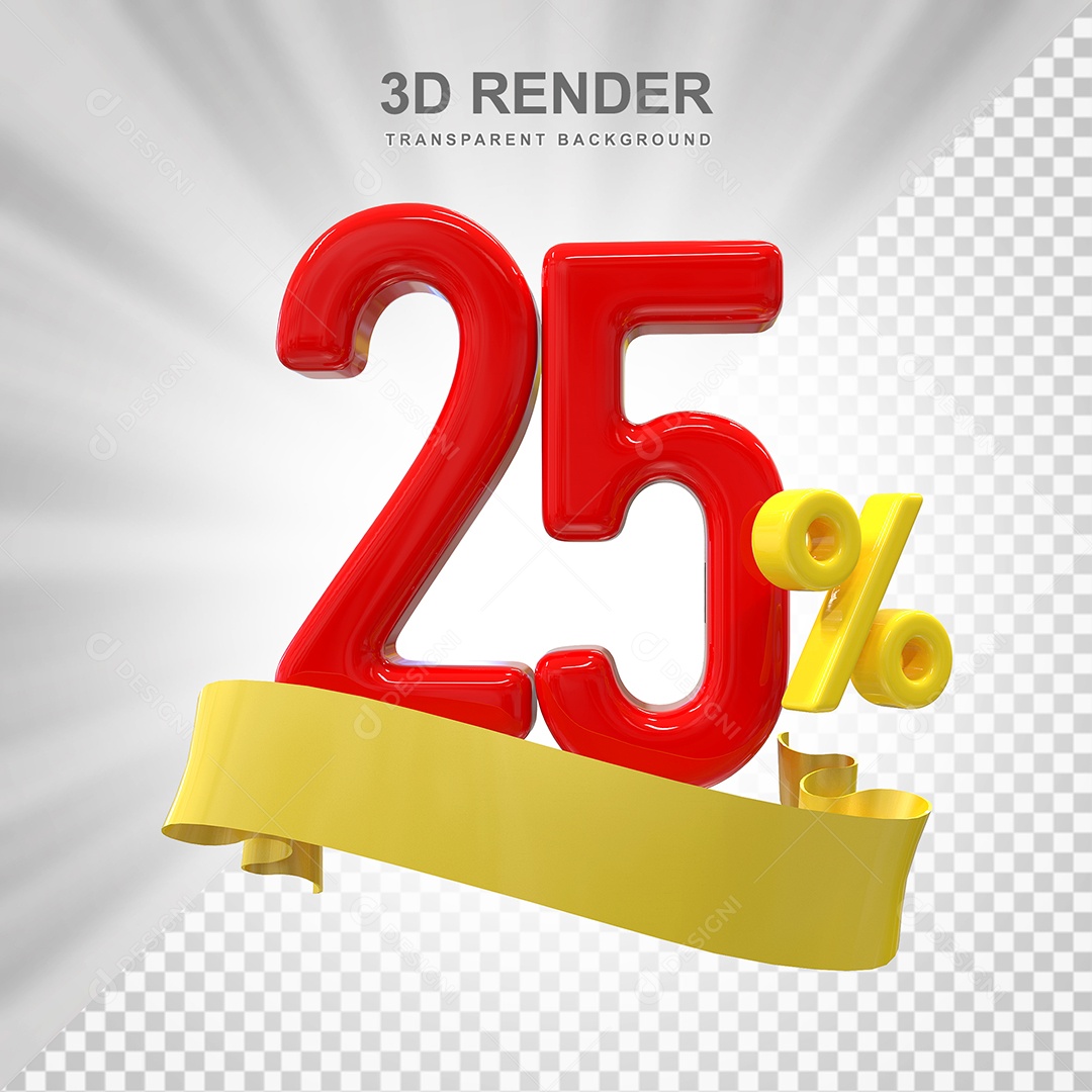 Número de Desconto 25% Elemento 3D Vermelho para Composição PSD