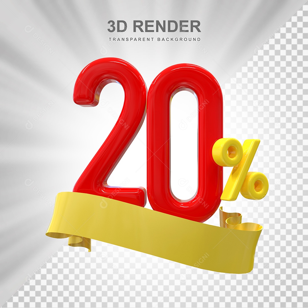 Número de Desconto 20% Elemento 3D Vermelho para Composição PSD