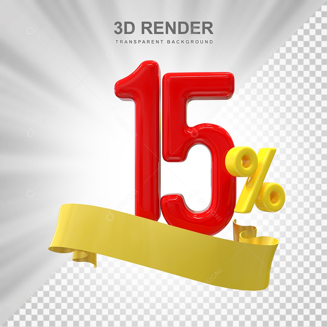 Número de Desconto 15% Elemento 3D Vermelho para Composição PSD