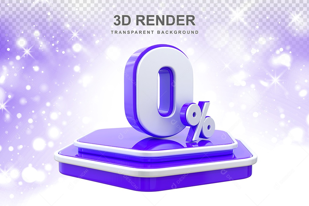 Pódio de Desconto 0% Elemento 3D Roxo e Branco para Composição PSD