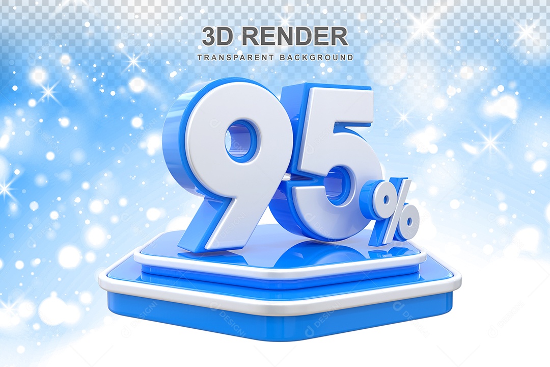 Pódio de Desconto 95% Elemento 3D Azul e Branco para Composição PSD