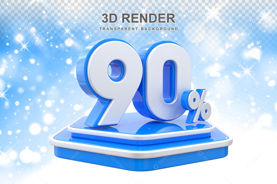 Pódio de Desconto 90% Elemento 3D Azul e Branco para Composição PSD