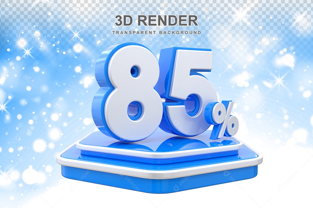 Pódio de Desconto 85% Elemento 3D Azul e Branco para Composição PSD
