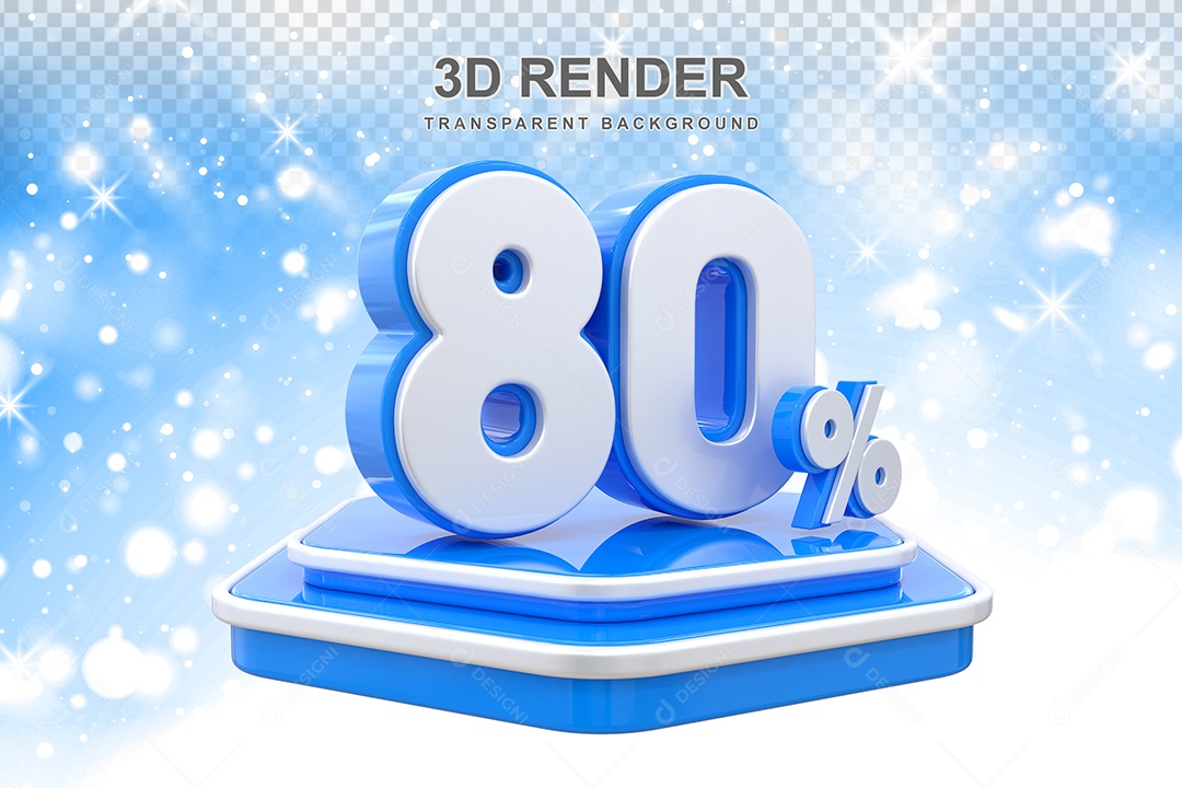Pódio de Desconto 80% Elemento 3D Azul e Branco para Composição PSD