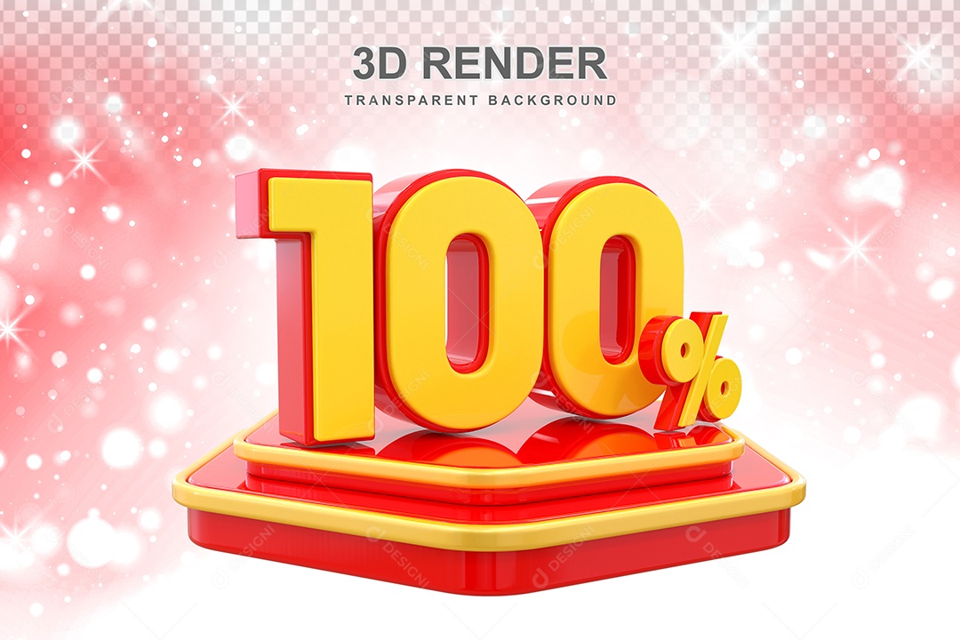 Pódio de Desconto 100% Elemento 3D Dourado e Vermelho para Composição PSD