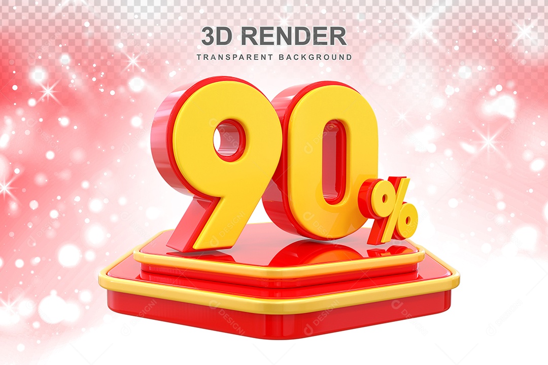 Pódio de Desconto 90% Elemento 3D Dourado e Vermelho para Composição PSD