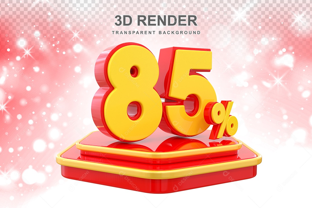 Pódio de Desconto 85% Elemento 3D Dourado e Vermelho para Composição PSD