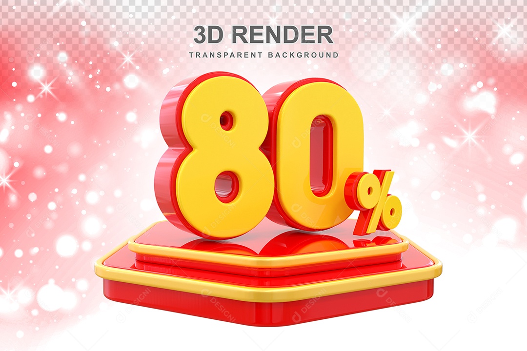 Pódio de Desconto 80% Elemento 3D Dourado e Vermelho para Composição PSD