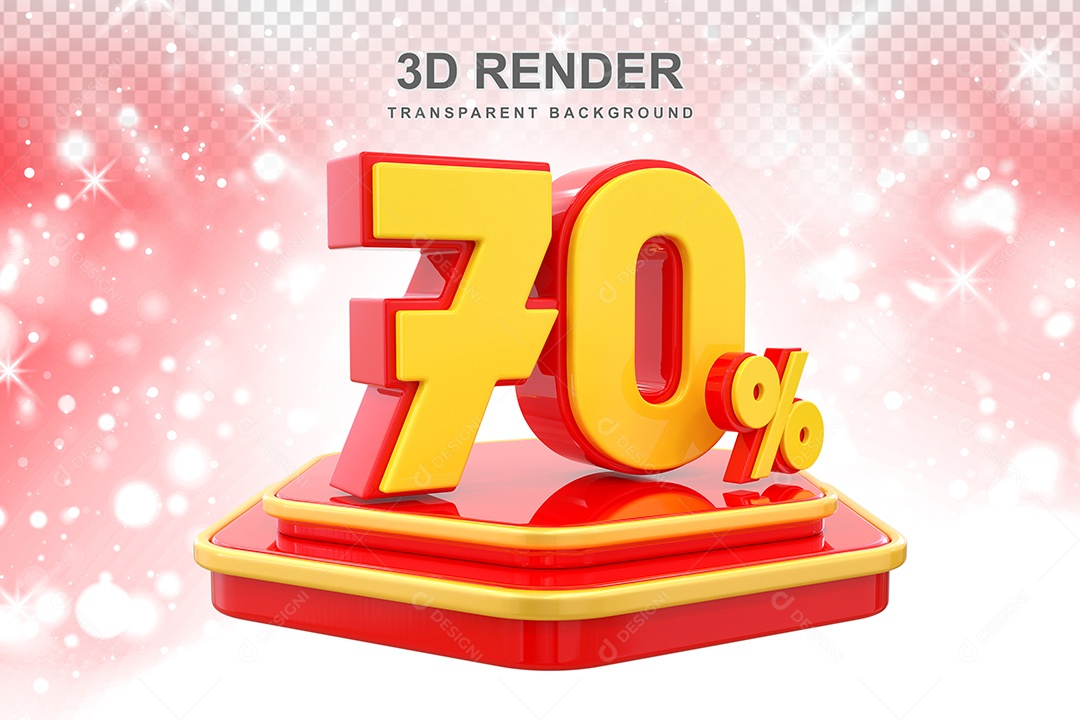 Pódio de Desconto 70% Elemento 3D Dourado e Vermelho para Composição PSD