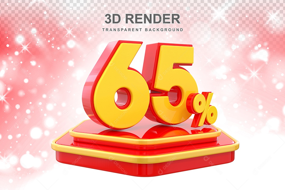 Pódio de Desconto 65% Elemento 3D Dourado e Vermelho para Composição PSD