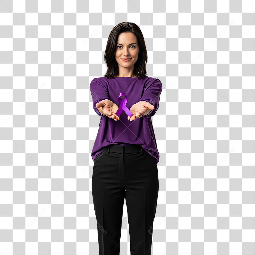 Mulher em Campanha Março Lilás PNG Transparente