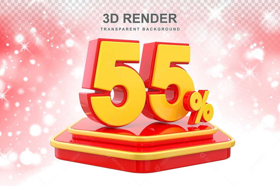 Pódio de Desconto 55% Elemento 3D Dourado e Vermelho para Composição PSD